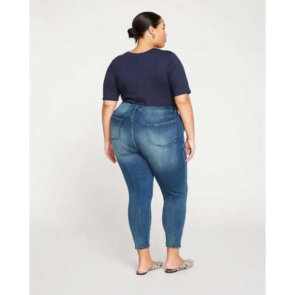 Universal Standard Seine High Rise Skinny Jeans 27 Inch in Distressed Blue - Picture 2 of 9